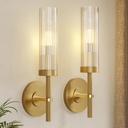 Wall Sconces Set of 2 (with 2 Bulbs), Modern Bathroom Wall Sconces Lighting with Thickened Glass, Hardwired Wall Mount Light Fixtures for Bathroom, Bedroom, Hallway, Living Room(Gold)