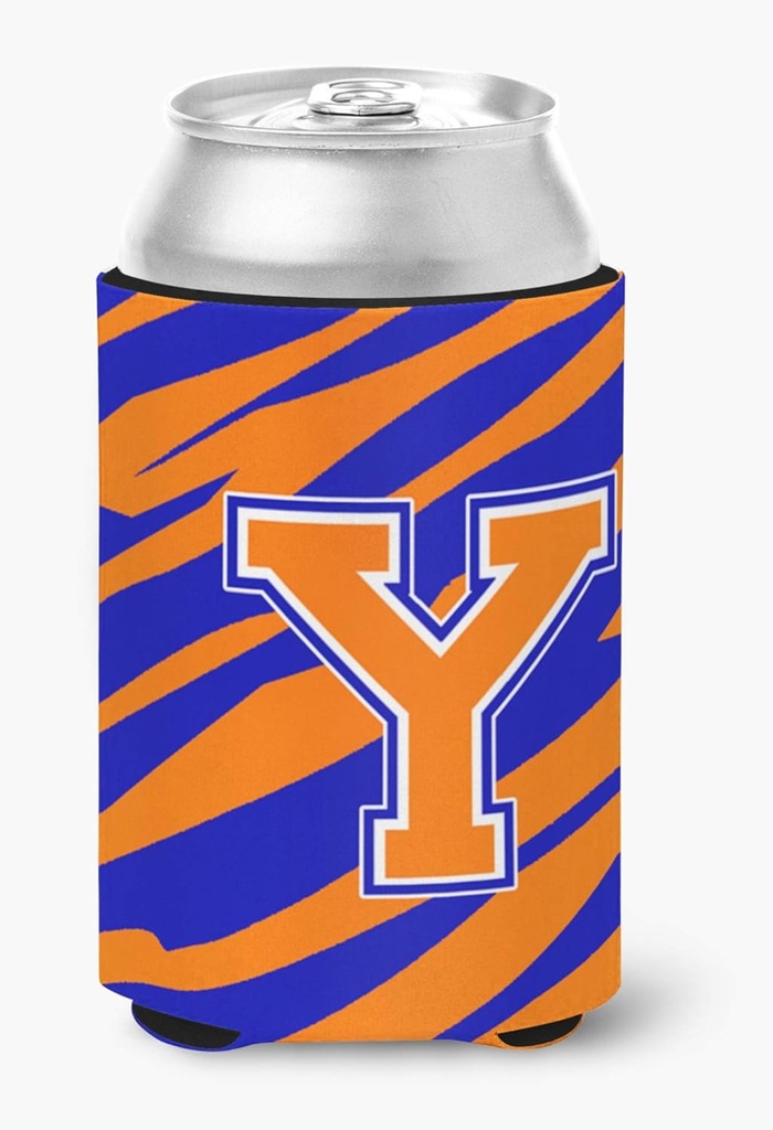 Caroline's Treasures CJ1023-YCC Letter Y Initial Tiger Stripe - Blue Orange Can or Bottle Hugger Cooler Washable Drink Sleeve Collapsible Beverage Insulated Holder, Can Hugger, Multicolor