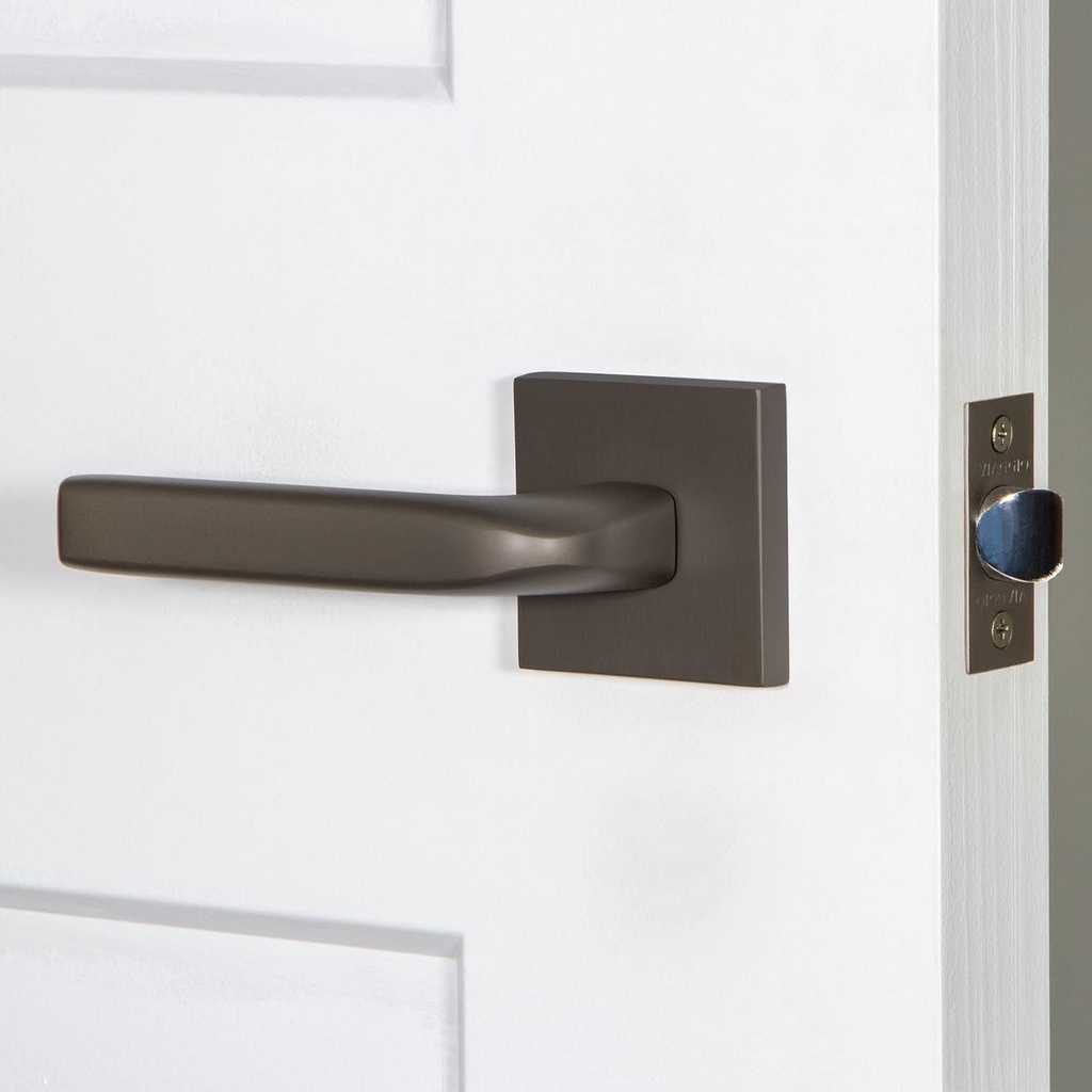 Viaggio QADBLL_PSG_234_LH Quadrato Left Handed Solid Brass Passage Door Lever Set with Bella Lever and Quadrato Linen Backplate - 2-3/4" Backset - Satin Nickel