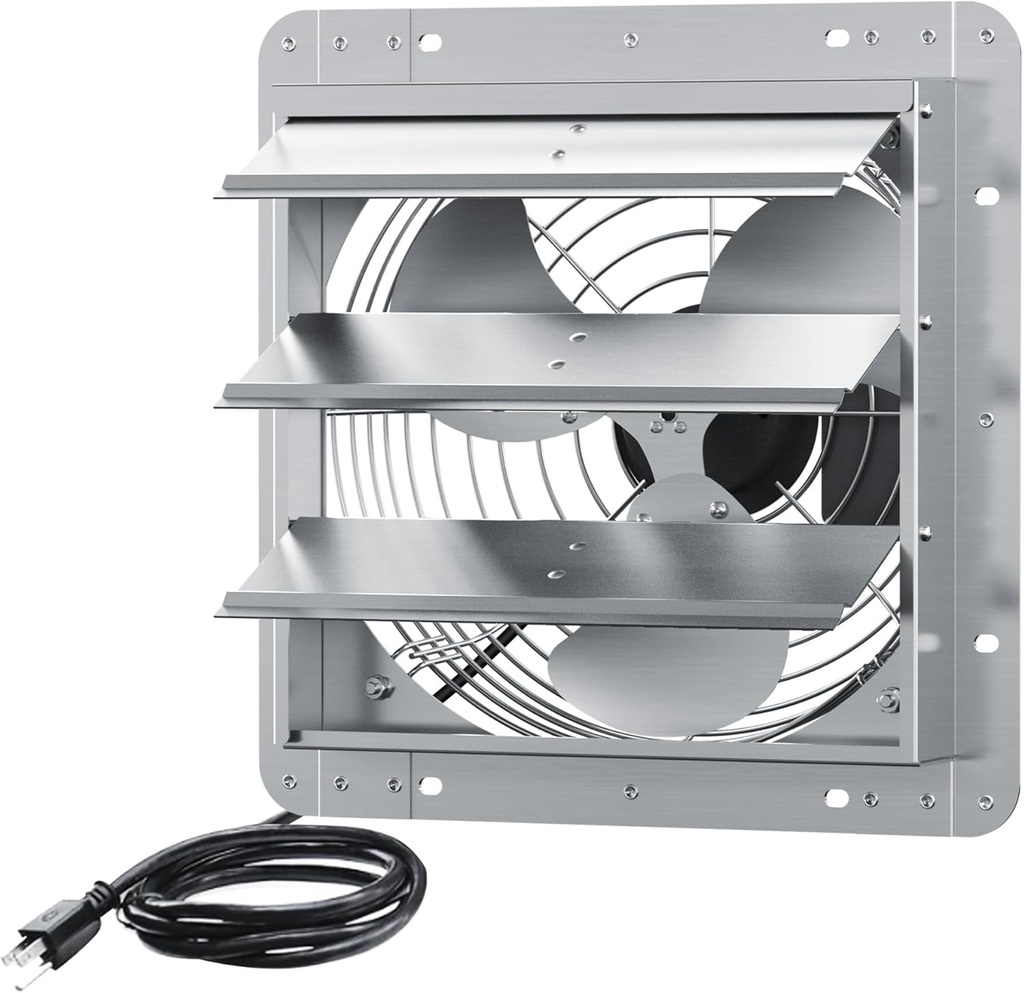 12 Inch Shutter Exhaust Fan, Aluminum Wall Mounted Exhaust Fan, 1030 CFM High Speed Automatic Shutter Attic Fan, Vent Fan For Greenhouse,Shed,Shop,Garage