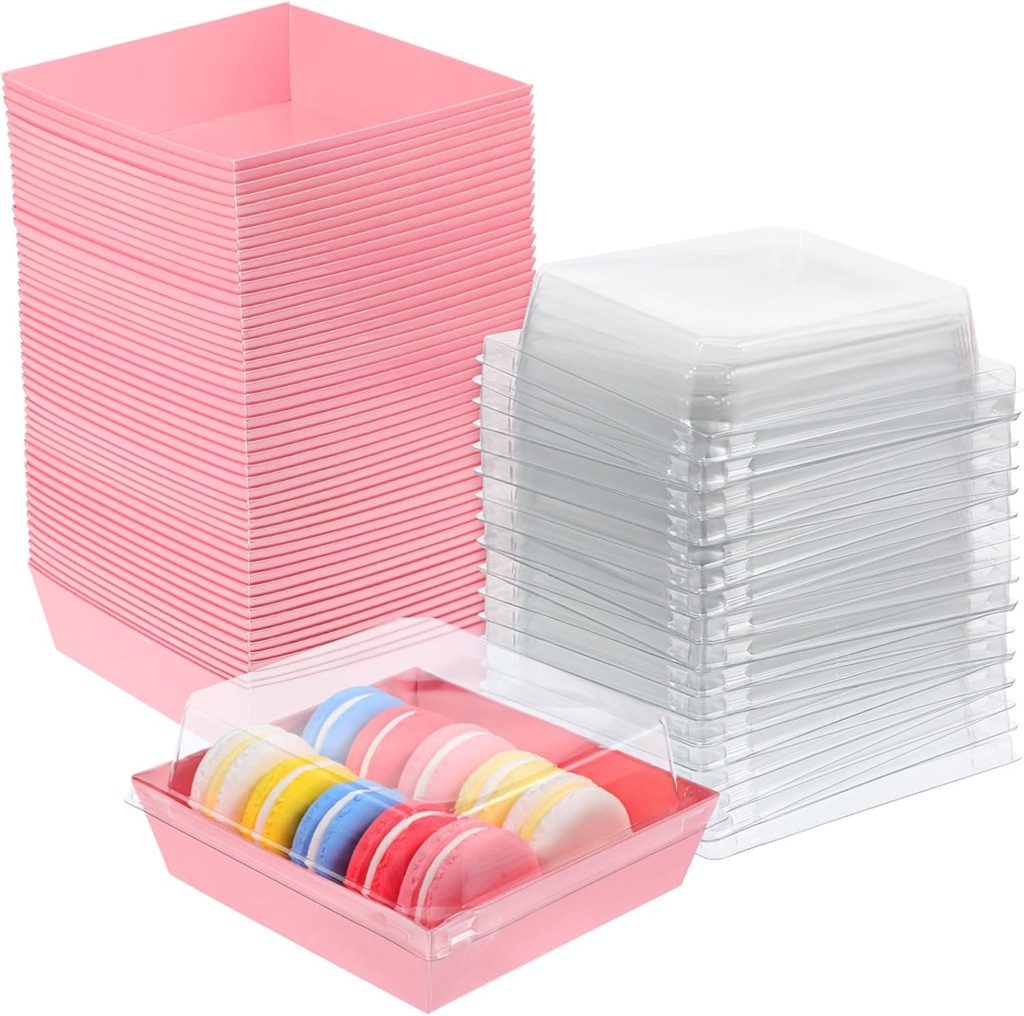 OUNONA 50 Pcs Cake Boxes Mini Cupcake Containers Plastic Cake Containers Lids Treat Boxes for Desserts Baked Goods