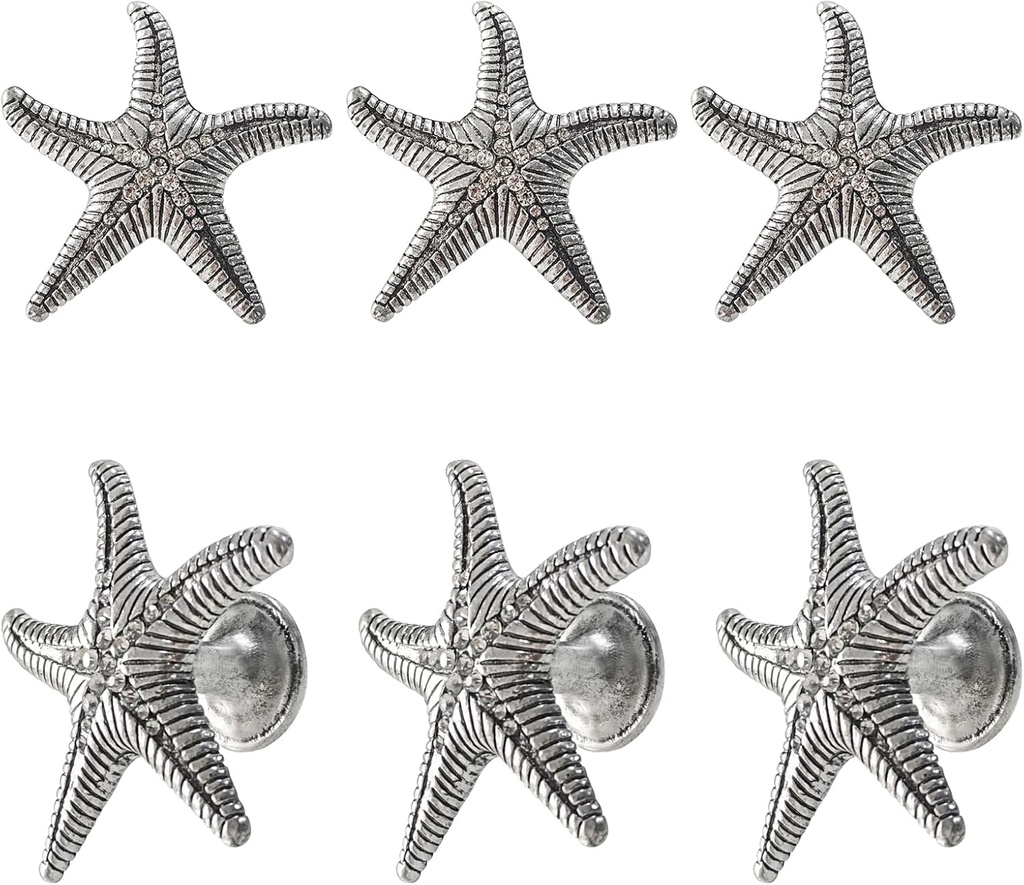 6 Pieces Starfish Knobs, Coastal Beach Cute Ocean Animal Theme Single Hole Pulls for Suitable for Suitable for Kitchen Bathroom Dressers Closets Kitchens and Other Home Decoration (Starfish)