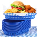 Uiifan 24 Pcs Fast Food Baskets with 100 Deli Liners Halloween Deli Food Baskets 10.5 x 7 Inch Serving Burger Chip Trays for Halloween Hot Dog Hamburger Bread Picnic(Blue)