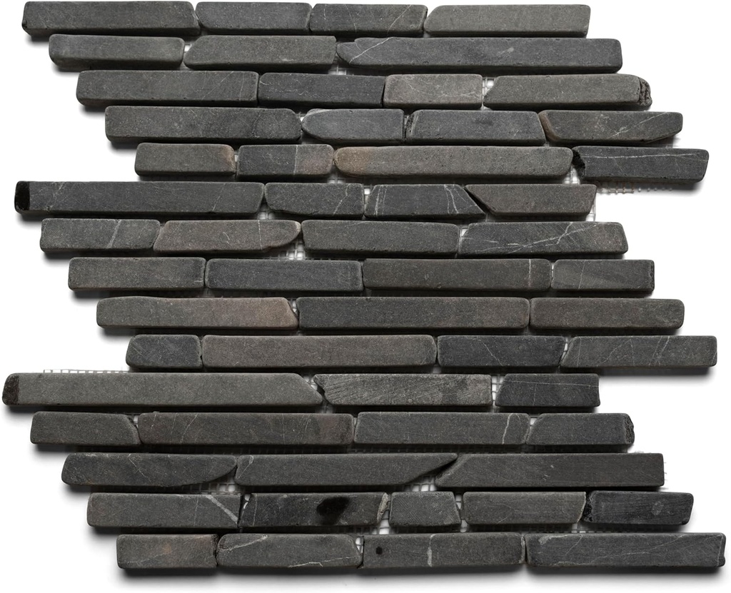CNK Shops Grey Pencil Stone Mosaic Tile - 12” x 12” Inch Interlocking River Stone Tiles for Modern Walls Backsplashes Floors Showers & Patios - Durable Sleek Design Indoor & Outdoor Use - Pack of 1