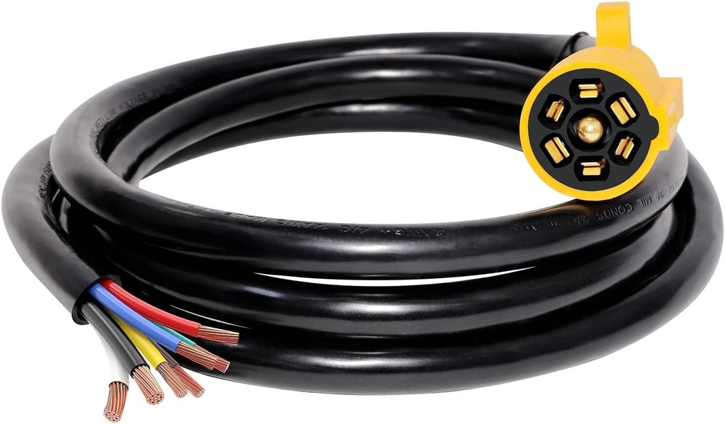 MECMO Heavy Duty 7 Pin Trailer Plug Cord with Double Prongs Connector 8 Feet, 7 Way Plug Inline Trailer Side Wiring Harness 7-Pin RV Blade Replacement 7Pin Molded Cable Pigtail, UL62 Pure Copper Wire