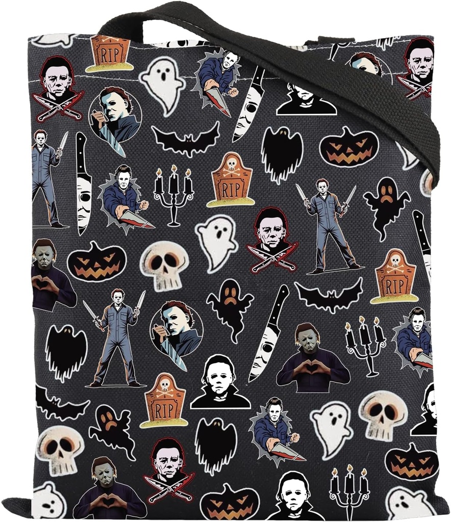 ZJXHPO Killer Tote Bag Horror Movie Reusable Grocery Shopping Bag Halloween Horror Night Handbag Horror Movie Lover Gift (M Horror Tote)