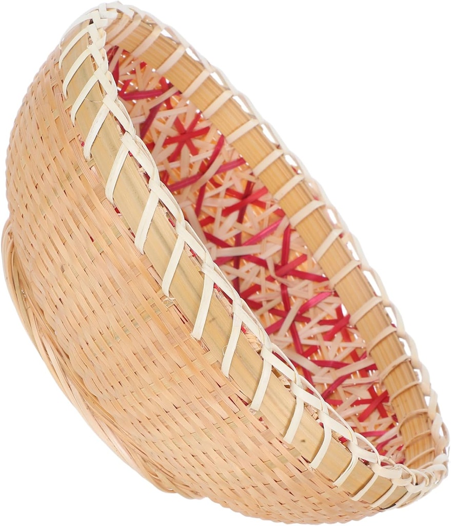 Bamboo Woven Round Basket Tray for Fruits and Vegetables Handmade Natural Storage Basket for Kitchen and Home Organization Versatile Decorative Food Holder