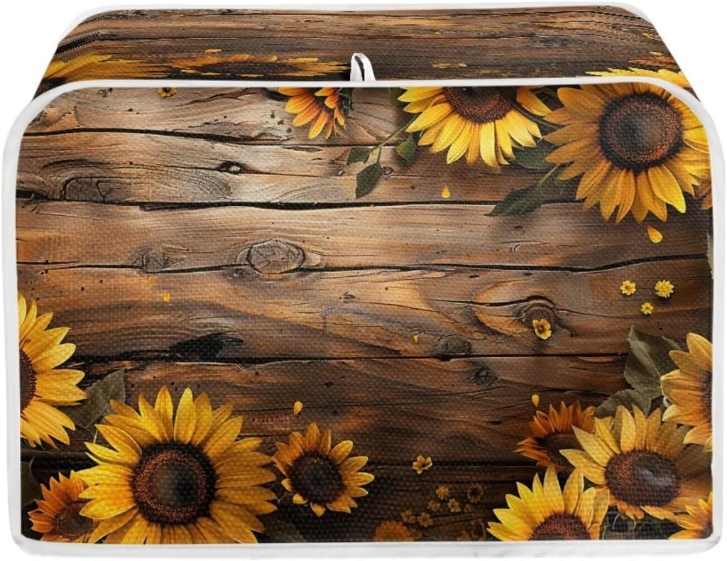 Sunflower Toaster Cover 2 Slice, Wood Print Bread Maker Cover Toaster Protector, Washable Dustproof Kitchen Appliance Accessories, Women Gift, Brown