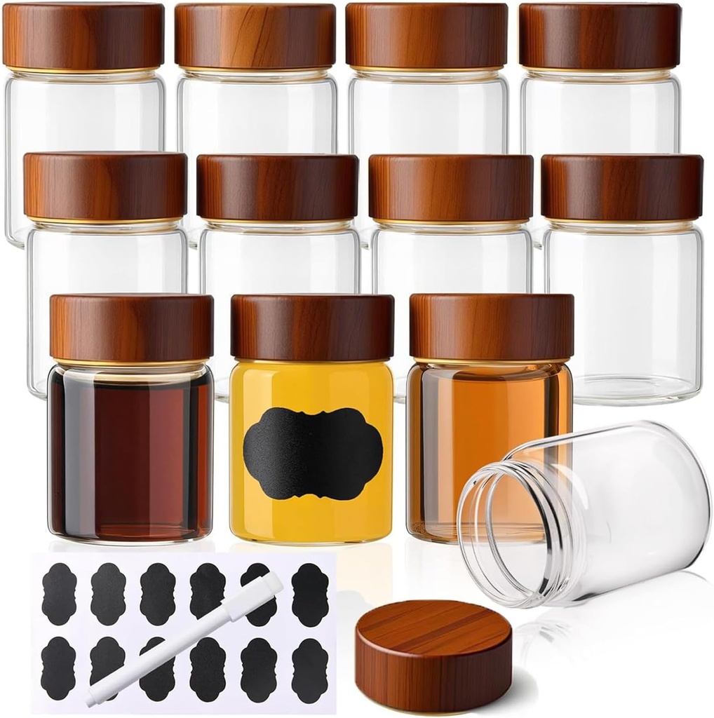 12 Pack 2oz Glass Shot Bottles with Caps, 60ml Borosilicate Wellness Shot Glass Bottles, Dishwasher & Freezer Safe, Reusable Ginger Shots Jars with Lids for Juicing