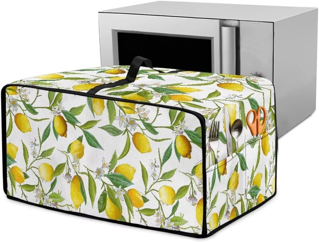 Toaster Ovens Cover Lemon Print Waterproof Kitchen Small Appliance Covers Microwave Oven Dust-Proof Bread Machine Cover with Storage Pockets