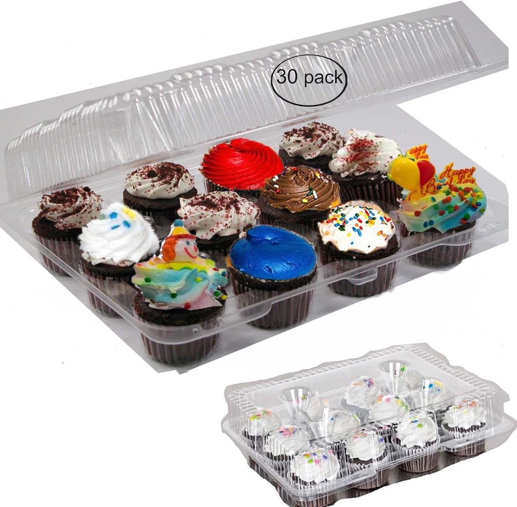 case of 30 plastic cupcake boxes 12 Compartment Cupcake Container 12 Pack Cupcake Containers 12 count Set 30 12 compartment cupcake boxes dozen Cupcake Containers plastic disposable 12 active