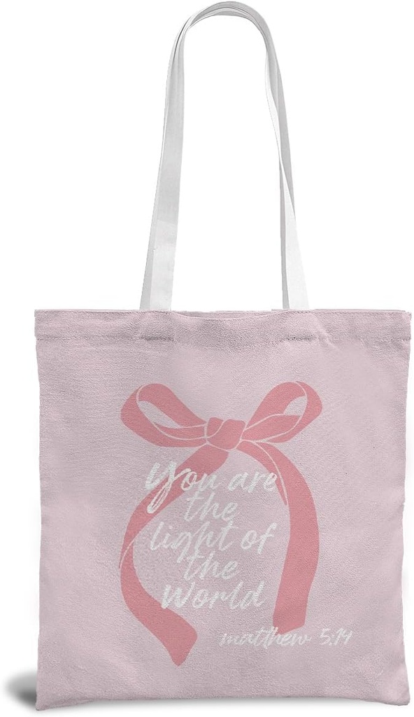 Coquette Pink Bow Canvas Tote Bag for Women, Bow Tote Bag, Bible Bag, Trendy Coquette Gifts for Women, Shopping Gifts Bag for Work Travel Shoulder Bag