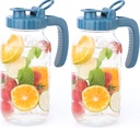 64 Oz Glass Pitcher With Lid 2 Set Half Gallon Wide Mouth Mason Jar Cold Hot Water Pitcher 2 Quart Sun Tea Glass Jar For Outside For Fridge Lemonade, Beverage,Milk,Juice, Cold Brew Iced Tea Container