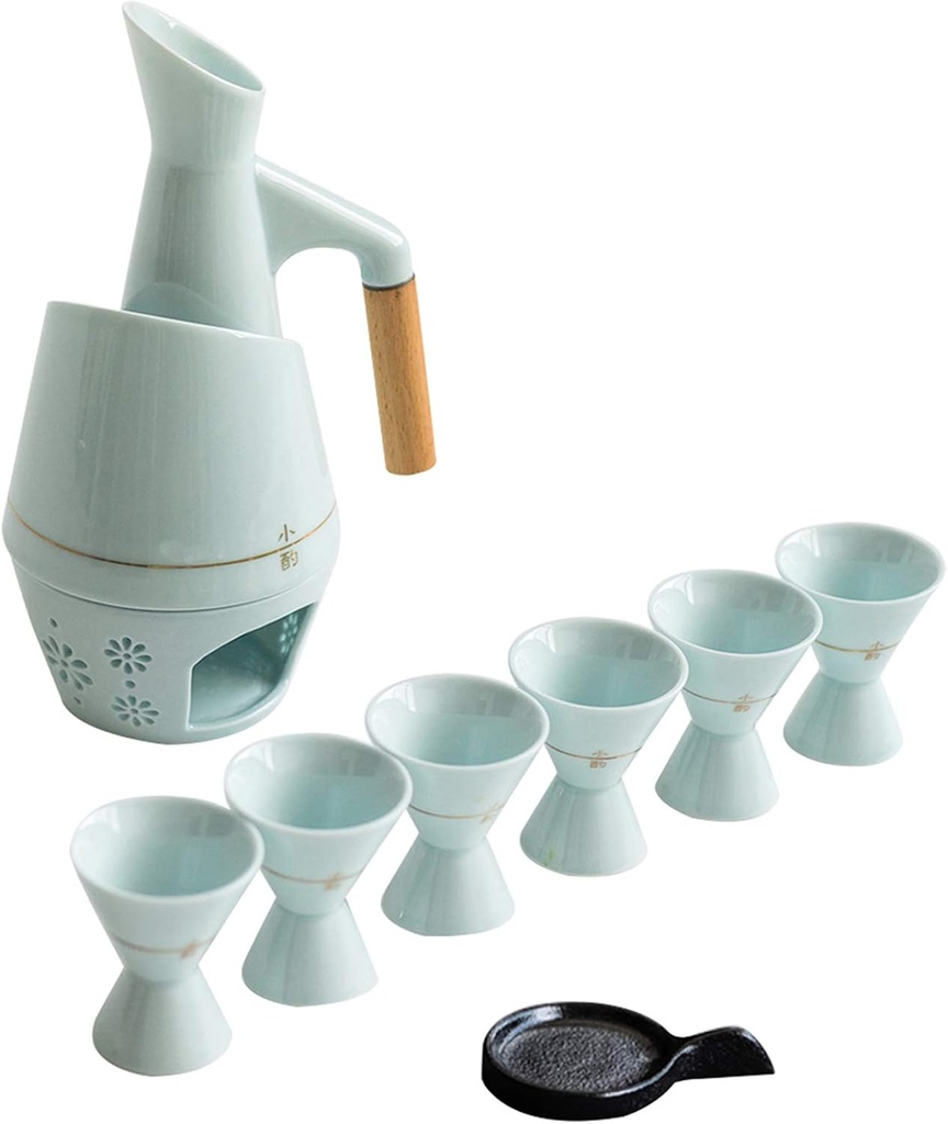 Sake Set, Saki Cups，Crafts CupCeramic Sake Set，Japanese Sake Set, Set Ceramic Sake Cup Set9 Piece, Tasteless Not Fade, Easy to Use, Easy to Clean Suitable for Cultural Lover, Traditional Craft,Without