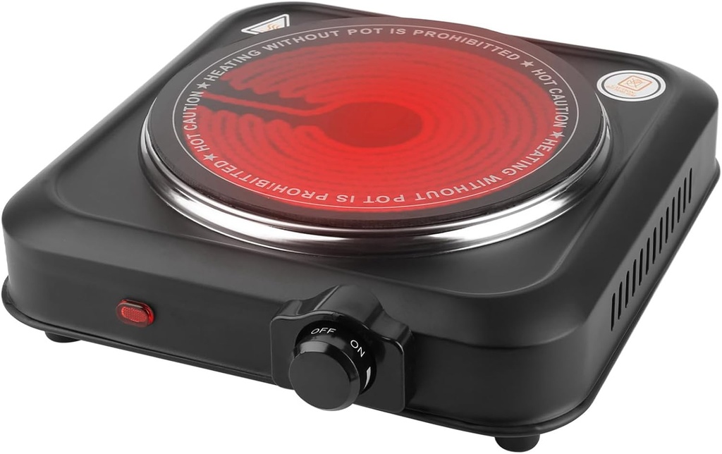 Countertop Infrared Single Burner, 1200W Electric Hot Plate with 7.5" Ceramic Glass Cooktop, Stepless Temperature Adjustable & Heat-up In Seconds, for Home Dorm, Compatible with All Cookware