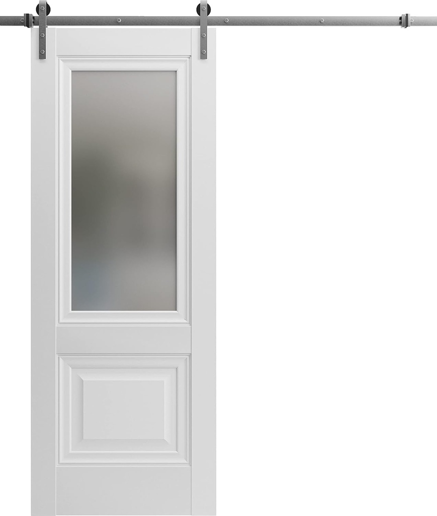 SARTODOORS Lucia 8822 | Interior Single Sliding barn Door with Frosted Glass, Solid Wood, 24x80, White, Classic Style | Hardware Included