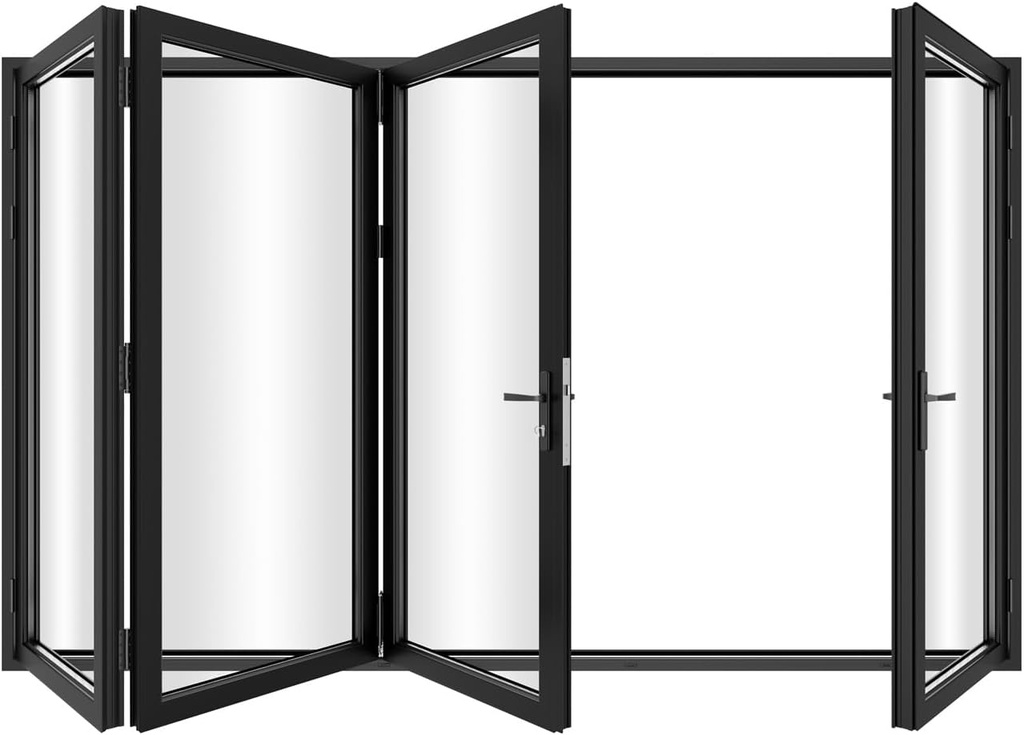 120" x 96" 4 Panels Alumnium Folding Door in Black Folded Out from Right to Left