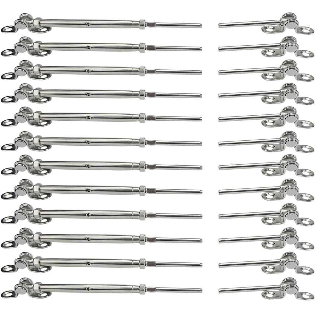 Cable Railing Hardware, 12 Pairs Railing Kit, for 1/8 System, Adjustable Angle, T316 Marine Grade