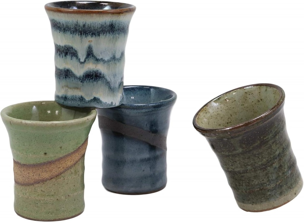 Ebros Gift Japanese Colorful Landscape Abstract Art Natural Glazed Porcelain 5oz Drink Coffee Tea Cup Set of 4 Made In Japan Artistic Pottery Decor Of Asian Fusion Decorative Earthenware Drinking Cups