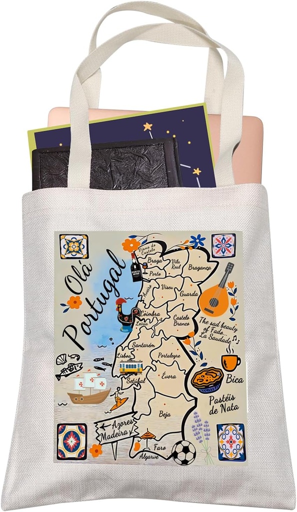 Portugal Country Map Europe Travel Lover Tote Bag Portuguese Reusable Shopping Bag Graduation Christmas Gift for Her