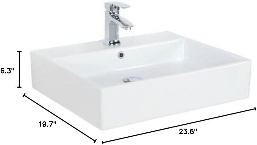 Simple 23.6" Wall Mounted/Vessel Bathroom Sink with Overflow Faucet Mount: 1 Hole
