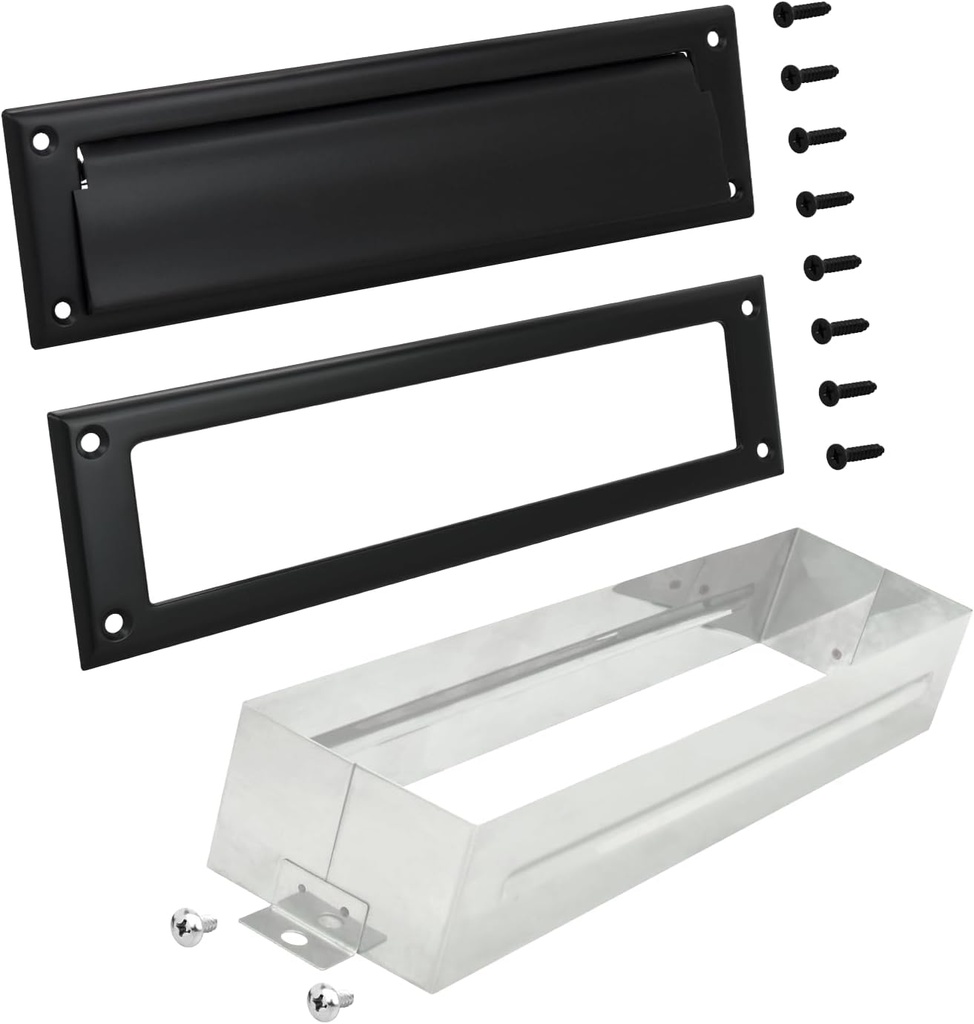 "Nuk3y Solid Brass Mail Slot with Sleeve (Matte Black, 13"" x 3.625"")"