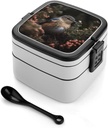 Bento Box for Adult Bird Standing on Branch Bento Lunch Box with 2 Compartments Stackable Lunch Container Reusable Food Storage Container Meal Prep Snack Containers