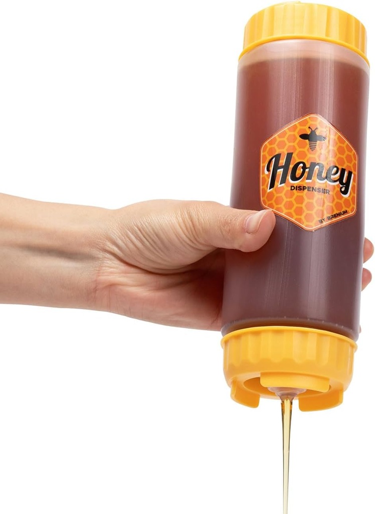 No‑Drip Honey Dispenser Bottle FIFO – 18 oz BPA-Free Squeeze Jar with Silicone Valve for Mess-Free Pouring – Refillable Honey Container for Syrup, Agave, Salad Dressing, Breakfast Use