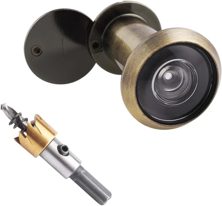 Door Viewer Peephole, Door Viewers with 0.63inch/16mm Drill Bit Kit, Fits 1-3/8" To 2-1/4" Front Door, 200 Degree Wide Angle Peep Eye Hole, Anti Peeping Reverse Privacy Covers - Brushed Bronze