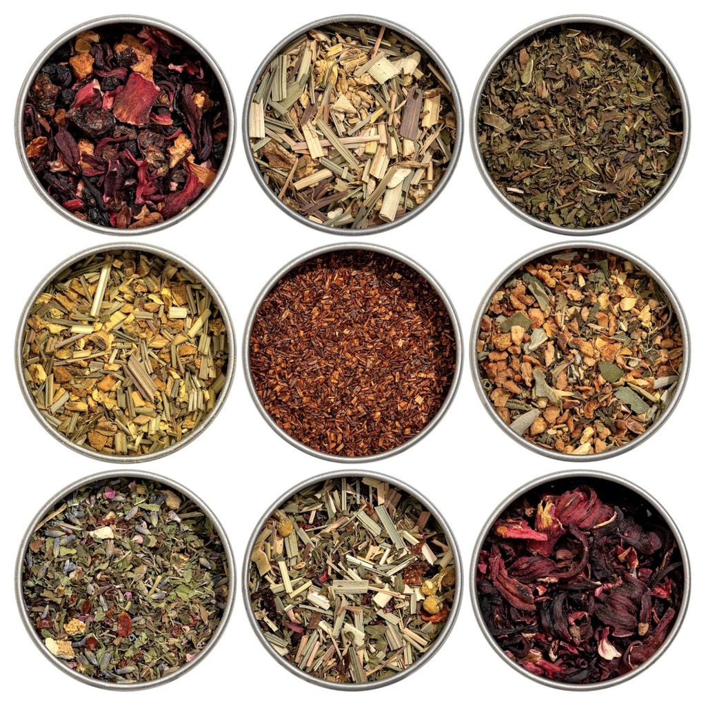 Heavenly Tea Leaves Organic Herbal Loose Leaf Tea Sampler Gift Set (Approx. 90 Cups) | 9 Naturally Caffeine-Free Tisanes | Great Hot or Iced | Assorted Variety Pack | Health & Immune Support
