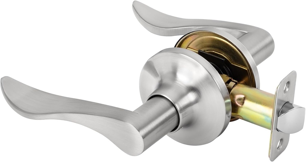 Passage Door Handle Keyless Closet Door Handles Interior Wave Lever Door Handle for Hallway, Reversible for Right & Left, Satin Nickel
