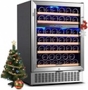 AAOBOSI 24 Inch Wine Fridge, 46 Bottles Wine Cooler with Dual Zone, Freestanding and Built-in Wine Refrigerator with Adjustable Shelves and Safety Lock, Double-Layer Glass Door, LED Light