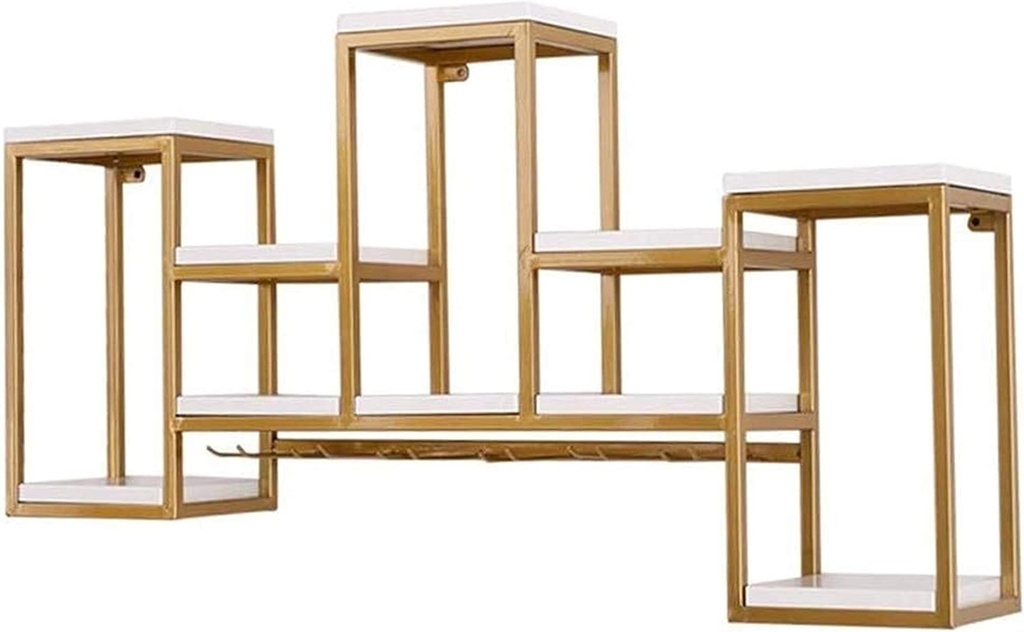 Wine Rack Multi - Function Shelves | Wall Hanging Iron Wine Glass and Bottles Holders | Ceiling Wine Cabinets for Kitchen Dining Room Bar or Wine Cellar | Gold e