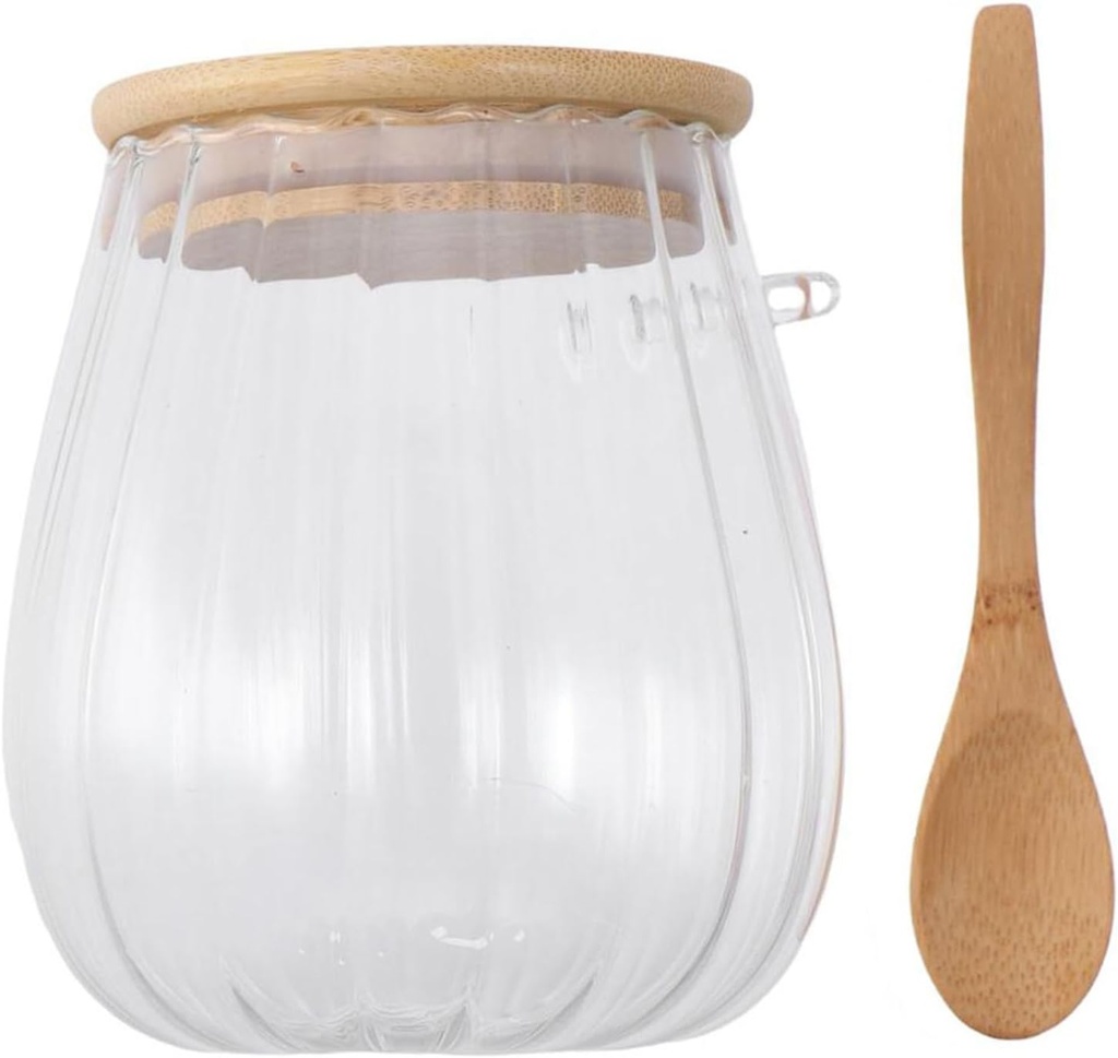 21oz Glass Container with Bamboo Lid and Spoon,Glass Bowl Glass Jar for Sugar Coffee Bar Accessories(A)