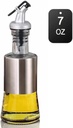 Olive Oil Dispenser - 7oz (200ml) Glass & Stainless Steel Oil & Vinegar Cruet with No-drip Spout & Pouring Funnel