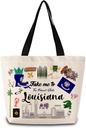 Take Me To Louisiana Tote Bag Reusable Grocery Bags Aesthetic Shopping Shoulder Handbag with Interior Pocket Lightweight & Washable Stylish Louisiana Travel Present for Women