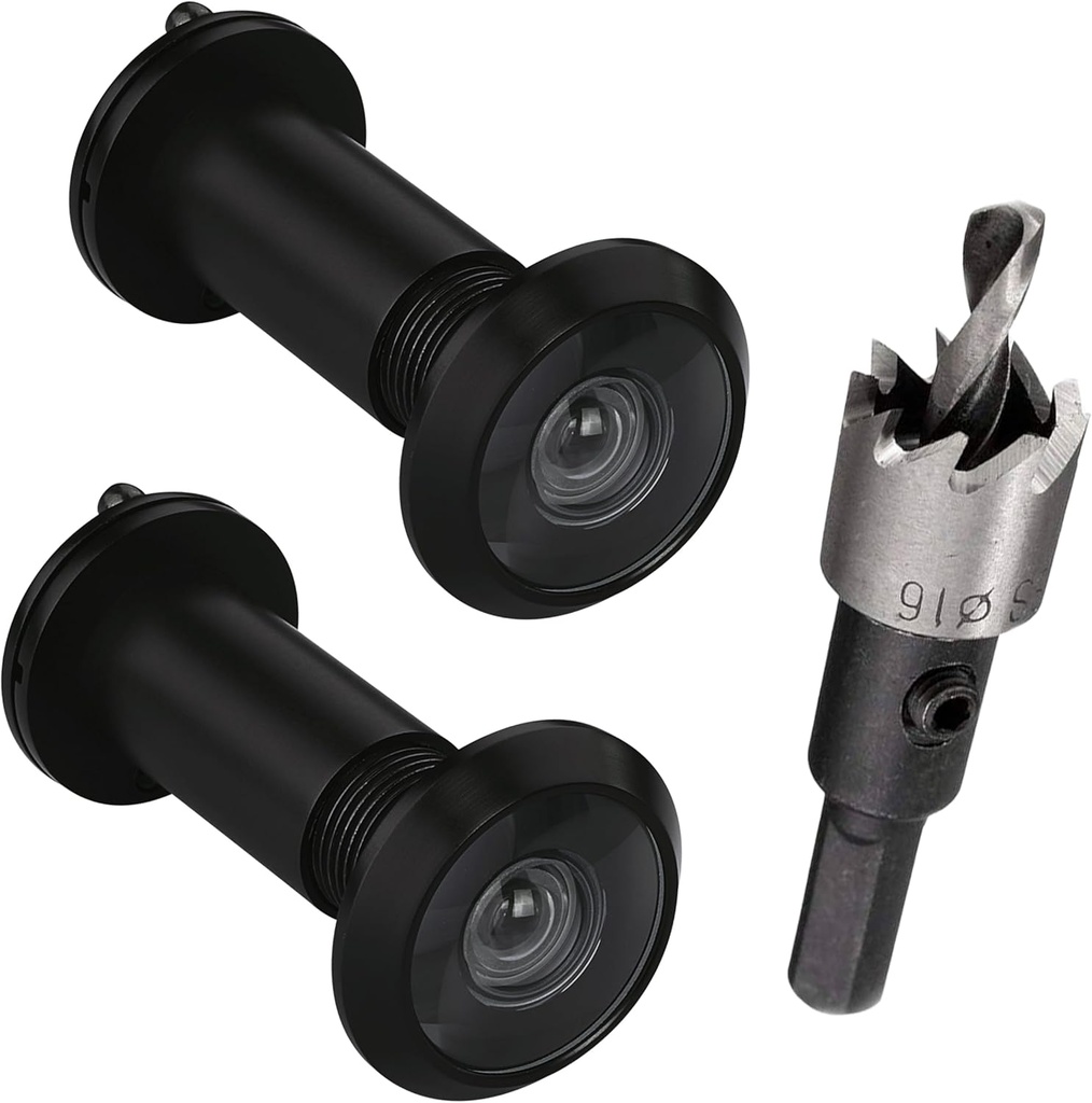TOGU 2 PCS of peep Holes for Door with a 7/11" Drill bit Solid Brass Front Door Peephole with Optical Glass Lens Fitting Door thickn from 1-2/5" to 2-1/5" Door viewer Peephole with matt Black Finish