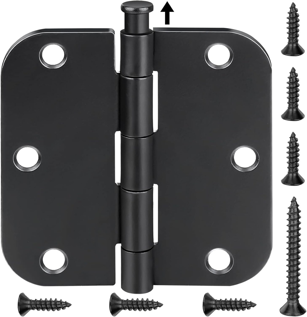 TICONN 48-Pack 3.5 Inch Door Hinges with 5/8" Radius Corner, 3-1/2 x 3-1/2 Inch Iron Bifold Residential Doors Hardware (5/8" Radius Corner, Matte Black, 48 Pack)