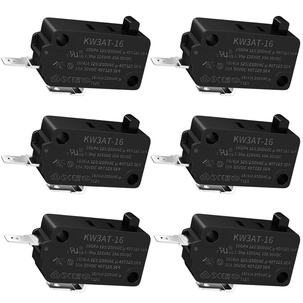 DaierTek KW3A/KW3AT Microwave Door Switch 16A 125VAC/250VAC Door Interlock 4 Normally Open 2 Normally Closed Microwave Oven Switch T125