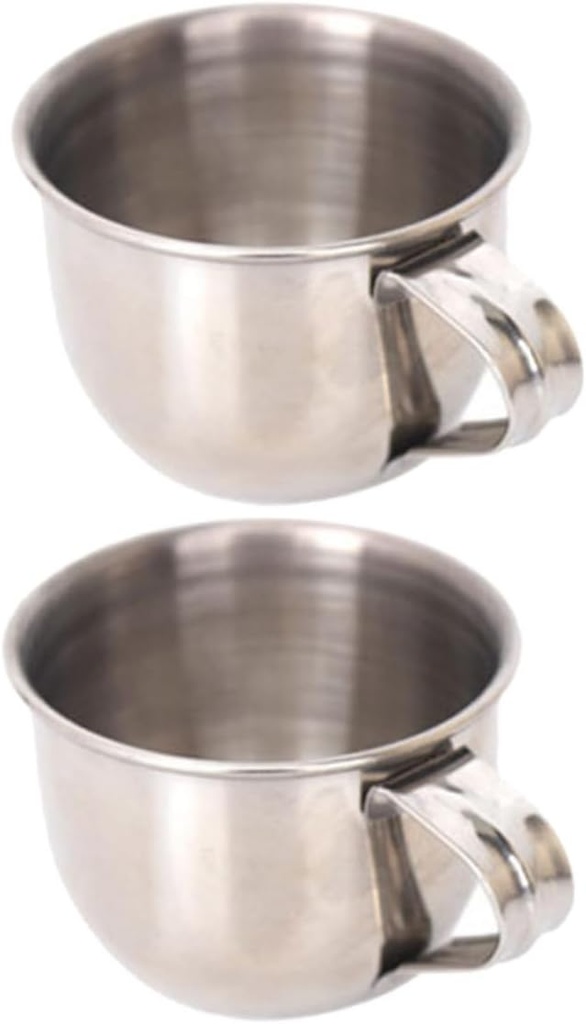 Cabilock 2pcs Stainless Steel Small Tea Mugs with Handle Rustproof Drink Cups for Sake Plum Wine Home and Restaurant Use