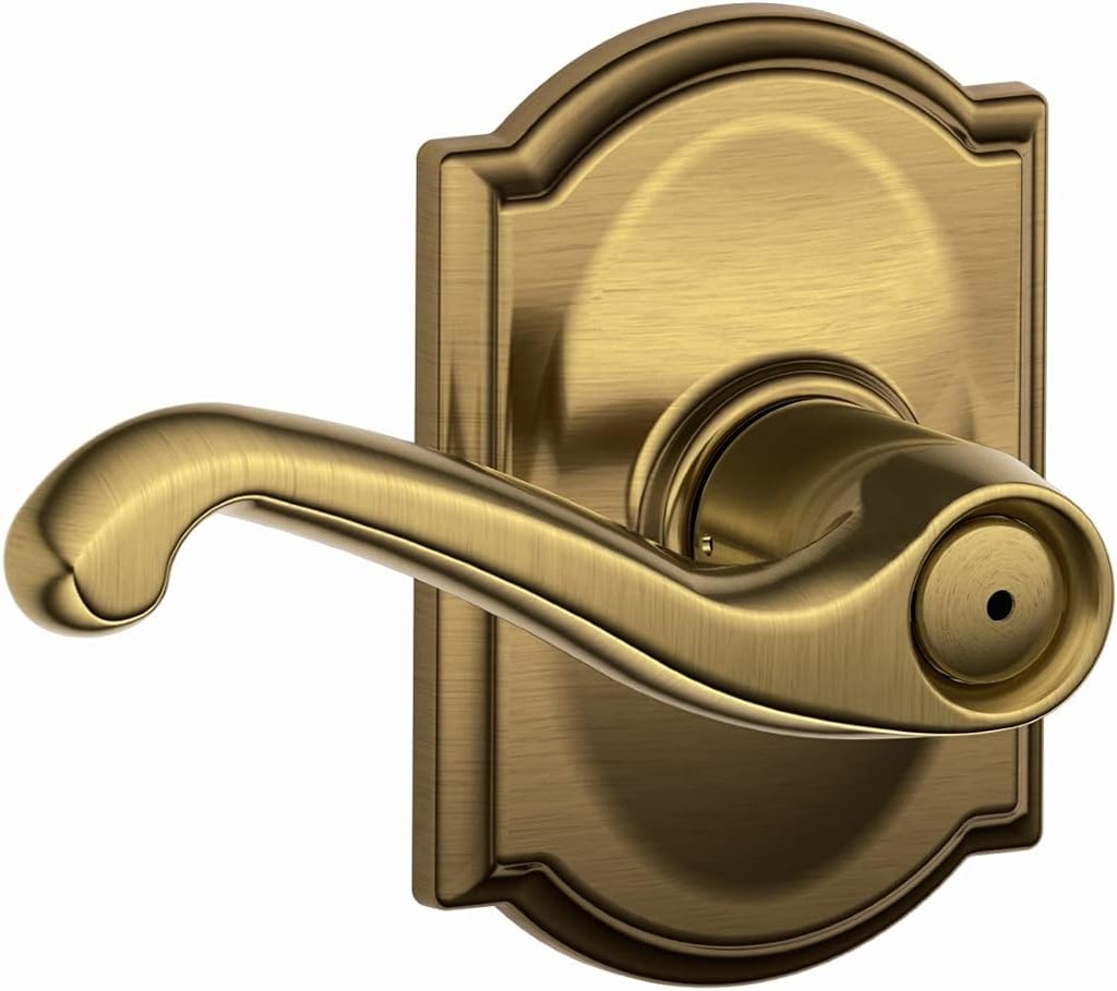 SCHLAGE F40 FLA 609 CAM Camelot Collection Flair Privacy Lever, Antique Brass