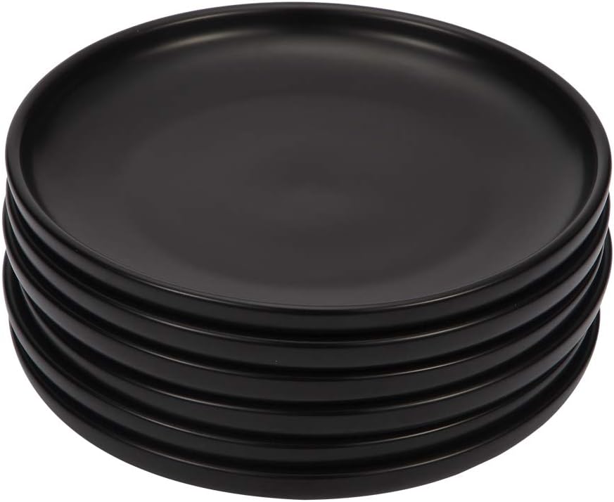 BonNoces 6 Inches Small Appetizer Plates Matte Porcelain, Elegant Mini Size Round Serving Plates for Dessert, Salad, Snacks, Set of 6 (Black)