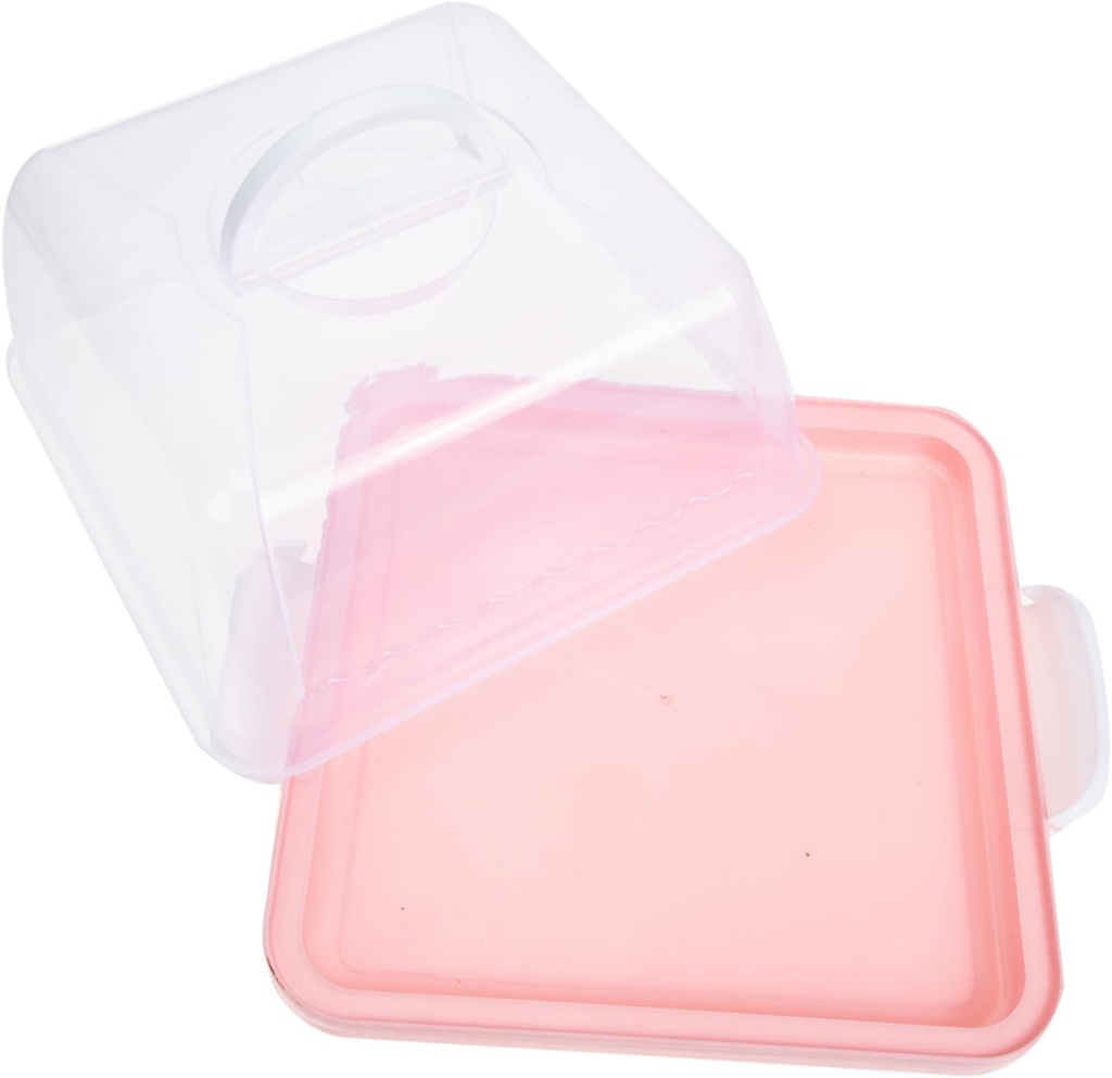 Transparent Portable Cake Carrier with Lid and Handle and Oil Plastic Birthday Cake Storage Box Reusable Dessert Holder for Home Bakery and Outdoor Parties Pink