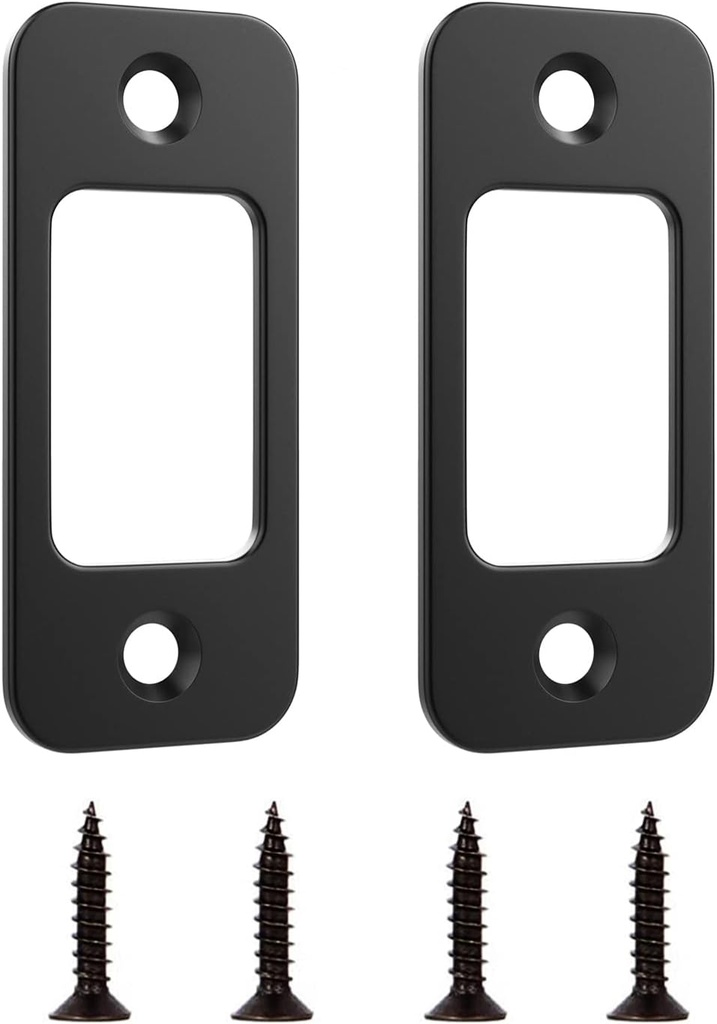 Deadbolt Strike Plate Door Backplate 1" x 2-1/4" Round Corner (Matte Black) with Screws 1-3/8" - 2 Pack