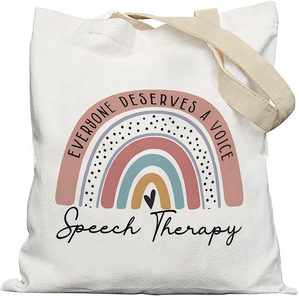 Speech Pathology Tote Bag, Speech Therapist Gifts for Women, Speech Language Pathologist Gifts, SLP Gifts, Boho Rainbow Canvas Tote Bags for Women, Reusable Grocery Bags Shopping Bags, White