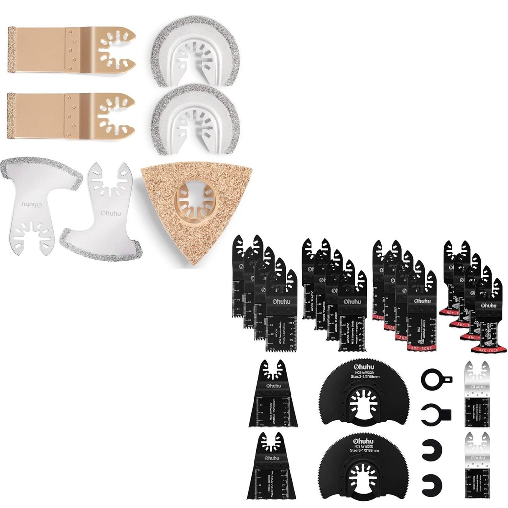 Ohuhu 7PCS Universal Grit Multitool Saw Blades Set+ Ohuhu 26 PCS Oscillating Tool Blades