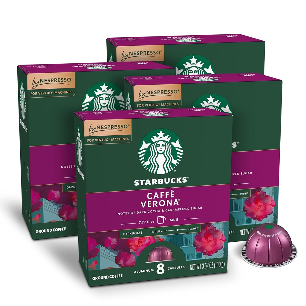 Starbucks by Nespresso Vertuo, Caffè Verona Dark Roast Coffee, 32-count Coffee Pods, Brews 7.8 oz.