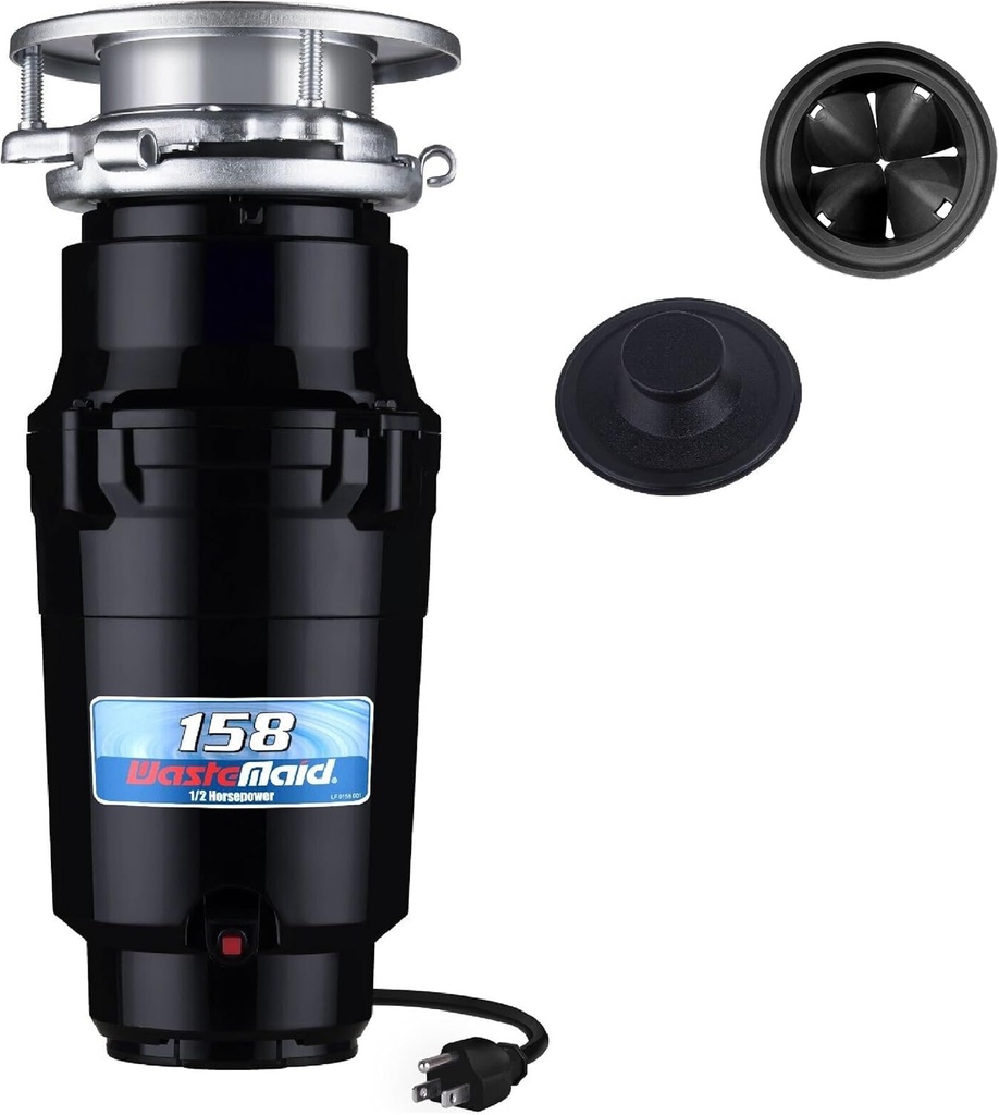 Waste Maid 10-US-WM-158-3B Garbage Disposal Anti-Jam Stainless Steel Food Waste Grinding System, 1/2 HP Standard, Black