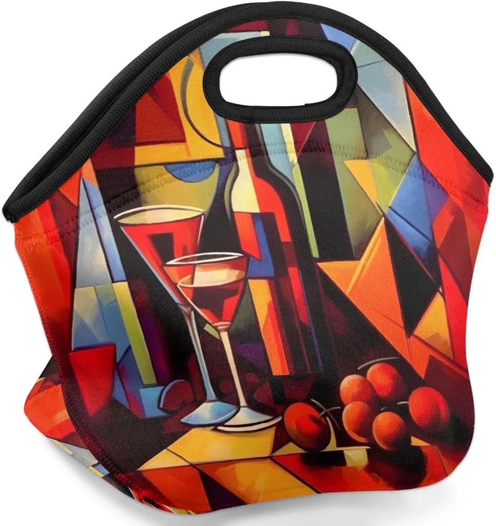 Neoprene Lunch Bags Geometric Abstract Goblet Insulated Lunch Box Women Lunch Tote Bag Reusable Lunch Container Box Meal Prep Bags Washable Food Handbags for Work Picnic Travel