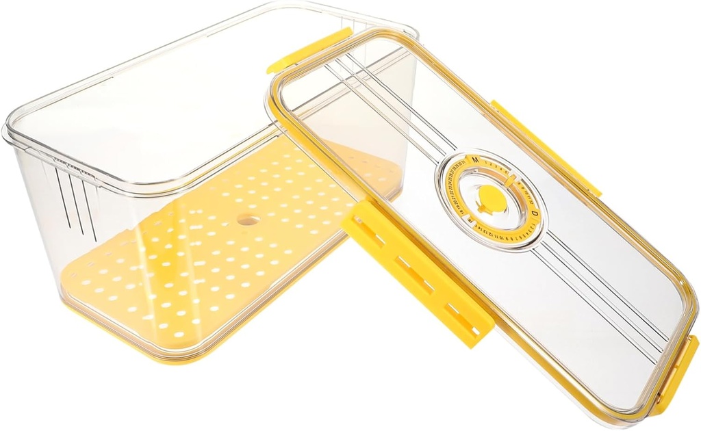 PRETYZOOM Airtight Bread Storage Container with Timing Dial and Drain Tray Large Transparent Kitchen Food Fresh Box for Fruits Vegetables and Homemade Bread Preservation